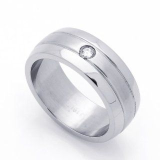 8MM Stainless Steel Single CZ Bezel Set Wedding Band Ring (Size 8 to 14) Jewelry