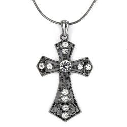 Hematite Colored Cross with Crystals Necklace West Coast Jewelry Gemstone Necklaces