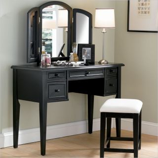 Powell Furniture Terra Cotta Vanity Table with Mirror and Bench in Antique Black   502 290