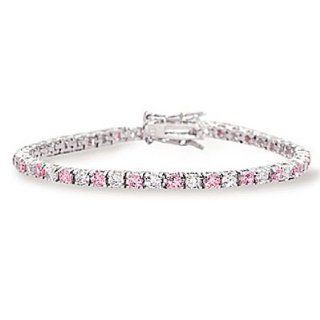 Sterling Silver 8 Inch 3mm Round Pink and Clear CZ Bracelet Tennis Bracelets Jewelry