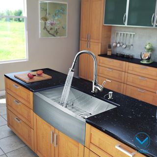 VIGO All in One 33 Inch Farmhouse Stainless Steel Kitchen Sink and Chrome Faucet Set Vigo Sink & Faucet Sets