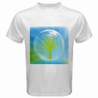 Men's Customized ECO JOY SKY ART TREE CLIP BLUE GREEN 100% Cotton White T shirt Clothing