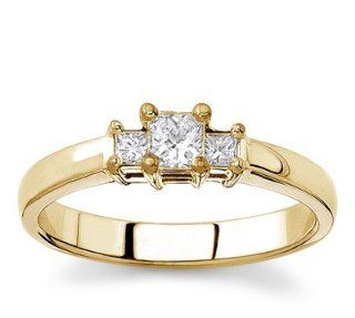 18k Yellow Gold Three Stone Princess Cut Diamond Ring (G/VS2, 1/3 ct. tw.) Jewelry