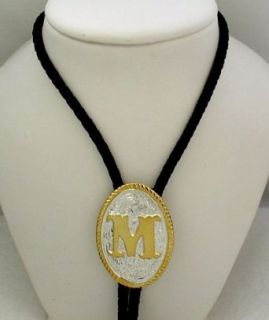 Silver/Gold Plated Monogram Letter "M" Bolo Tie Clothing
