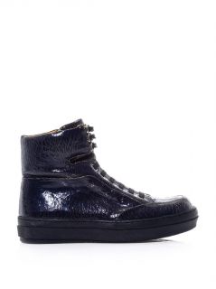 Cracked patent leather high top trainers  Jil Sander Navy  M