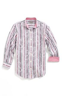 Thomas Dean Paisley Overlay Stripe Cotton Dress Shirt (Little Boys & Big Boys)