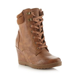 Red Herring Tan lace up high wedge boots