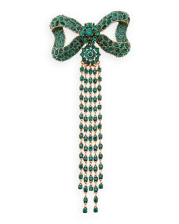 Rhinestone Bow Fringe Pin, Green   Oscar de la Renta   Emerald