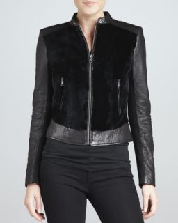 Womens Sadie Fur Front Leather Jacket   Andrew Marc   Black (LARGE)