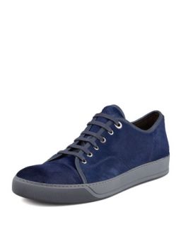 Mens Calf Hair Low Top Cap Toe Sneaker   Lanvin   Blue (10.0/11.0D)