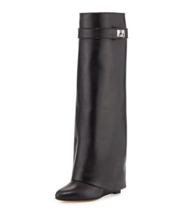 Shark Lock Fold Over Leather Boot, Black   Givenchy   Black (39.5B/9.5B)