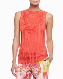 Womens Fringe Knit Top, Coral   Roberto Cavalli   Coral (46/10)