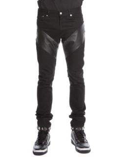Mens Leather Panel Denim Jeans, Black   Givenchy   Black (34)