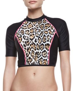 Womens Wildcat Printed Cropped Rashguard   Juicy Couture   Black/Pink (SMALL/4 