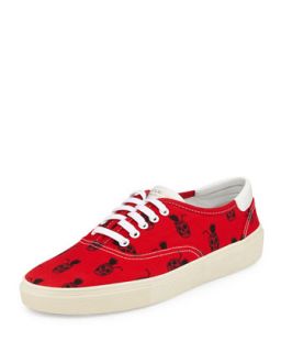 Mens Pina Skullada Print Canvas Low Top Sneaker, Red   Saint Laurent   Red