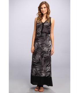 Adrianna Papell Sleeveless V Neck Dress w/ Solid Paneling Lace Trim Womens Dress (Black)