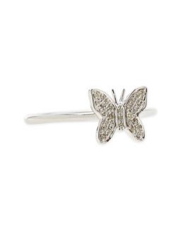 14 Karat White Gold Butterfly Ring with Pave Diamonds   Sydney Evan   White