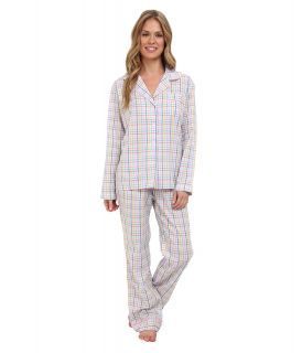 BOTTOMS O.U.T GAL Woven Long Sleeve PJ Set w/ Pants Womens Pajama Sets (White)