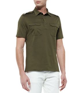 Mens Military Knit Polo, Thicket Moss   Ralph Lauren Black Label   Olive