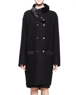 Womens Oversized Double Snap Melton Coat   THE ROW   Black (2)