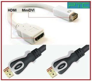 PTC Premium Mini DVI to HDMI adapter with 6 ft Premium Dual Tone HDMI cable VALUED PACK   white   for iMac (Intel Core Duo), MacBook, and 12 inch PowerBook G4 with Mini DVI connection (Note Mini DVI is NOT the same as the Mini Displayport) Electronics