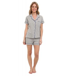 BOTTOMS O.U.T GAL Knit Short Sleeve PJ Set w/ Shorts Womens Pajama Sets (Silver)