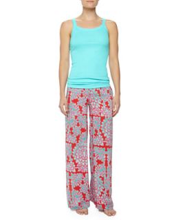 Womens Glamour Floral Drawstring Lounge Pants   Josie   Red/Blue (LARGE)