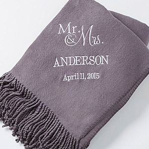 Wedding & Anniversary Embroidered Name Throw   Charcoal