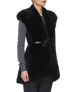 Womens Shearling Fur & Merino Wool Vest, Nero Black   Bottega Veneta   Nero