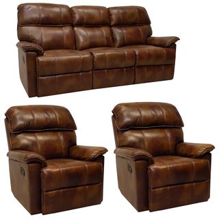 Palma Caramel Brown Italian Leather Reclining Sofa And Two Recliners