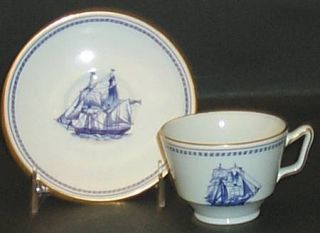 Spode Trade Winds Blue London Shape Footed Cup & Saucer Set, Fine China Dinnerwa