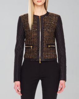 Womens Shimmery Boucle Zip Jacket   Michael Kors   Olive (8)