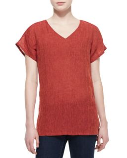 Womens Ara Linen Blend Short Sleeve Top   Lafayette 148 New York   Chili red