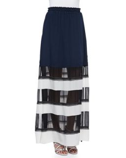 Womens Soft Mesh Panel Maxi Skirt   Jonathan Simkhai   Navy/Black/Ivory (2)