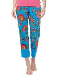 Womens Jersey Floral Print Crop Lounge Pants   Josie   Blue multi (X SMALL)