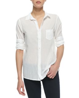 Womens Long Sleeve Basic Voile Shirt, White   Sundry   White (SMALL)