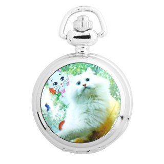 Yesurprise Vintage Ceramic Painting Style Necklace Pocket Chain Quartz Watch S3009 Cat Animal Watches