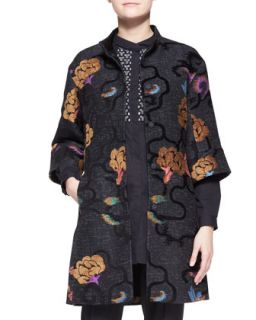 Womens 3/4 Sleeve Scroll Floral Snap Down Coat   Etro   Gray (38/4)