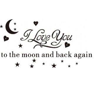 DIY I Love You to the Moon and Back Again Wall Decal Sticker Mural Art Lettering Saying Quotes Wall Decor Black   Small Size 7.9" H X 23.6" W   Nursery Wall Decor