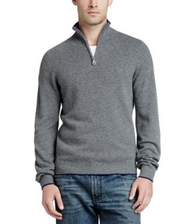 Mens Tipped Pique 1/4 Zip Sweater, Gray   Gray (XX LARGE)
