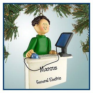 Personalized Christmas Ornaments   Computer Worker Male   Brown Hair   Personalized with Perfect Handwriting  