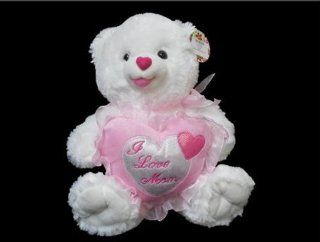 I Love Mom Plush White Teddy Bear with Pink Heart   Plays Music and Says I Love You   12" Toys & Games