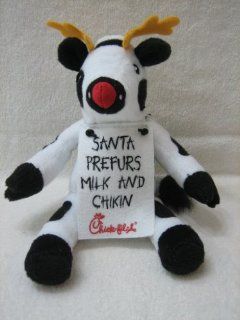 Chick fil A 9" Cow Plush with Reindeer Horns and Placard that says "Santa Prefurs Milk and Chikin" 