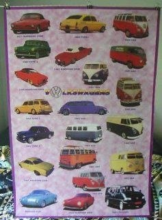 Karmann Ghia and Volkswagen VW Bus POSTER 23.5 x 34 showing 21 vintage models (poster sent from USA in PVC pipe)  Prints  