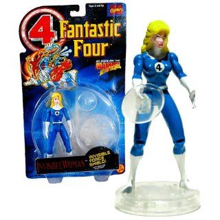 ToyBiz Year 1994 Marvel Comics Fantastic Four As Seen on the "Marvel Action Hour" Series 5 Inch Tall Action Figure   Blue Costume INVISIBLE WOMAN with Invisible Force Shield and Invisible Rolling Platform Toys & Games