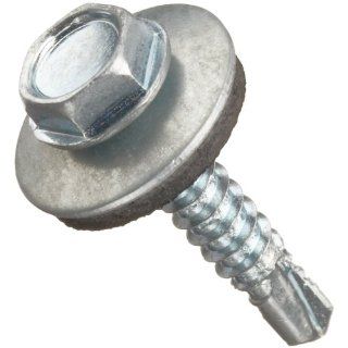 Steel Self Drilling Screw, Zinc Plated Finish, Hex Washer Head, External Hex Drive, Sealing, Includes Washer, 1 1/4" Length, #10 16 Threads (Pack of 100)