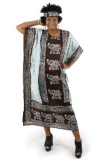 Elephant Line Caftan Kaftan with Matching Headwrap   Available in Several Colors (Brown) Clothing