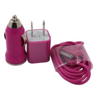 Phone Chargers 3 In 1 Set Car AC Wall Charger Adapter Charging Cable for iPhone 4 4S 4G 3GS Other Mobile Devices Original Replacement Several Colors (Pink) Cell Phones & Accessories