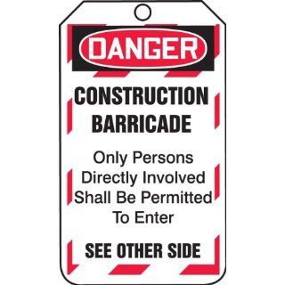 Accuform Signs TAB102PTP RP Plastic Barricade Tag, Legend "DANGER CONSTRUCTION BARRICADE Only Persons Directly Involved Shall Be Permitted To Enter/Checklist", 3 1/4" Width x 5 3/4" Height, Red/Black on White (Pack of 25) Lockout Tagou