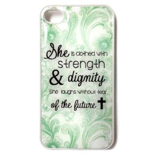 Mint Bible Quote iPhone 4 Case   Proverbs 3125 iPhone 4 Case   "She is clothed in strength and dignity and she laughts without fear of the future"   Cross and Bible Quote iPhone 4s Case Cell Phones & Accessories